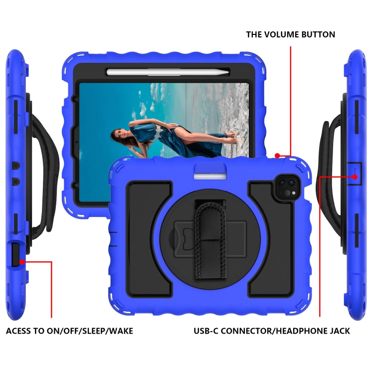 For iPad Air 2022 / 2020 10.9 360 Degree Rotation PC + Silicone Shockproof Combination Case with Holder & Hand Grip Strap & Neck Strap & Pen Slot Holder(Blue) - iPad Air (2022) / (2020) 10.9 Cases by buy2fix | Online Shopping UK | buy2fix
