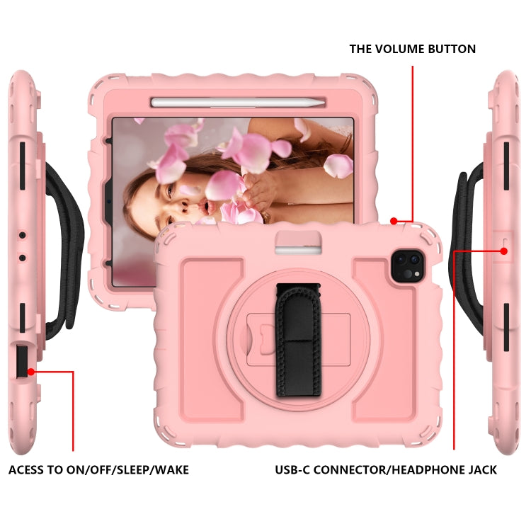 For iPad Air 2022 / 2020 10.9 360 Degree Rotation PC + Silicone Shockproof Combination Case with Holder & Hand Grip Strap & Neck Strap & Pen Slot Holder(Rose Gold) - iPad Air (2022) / (2020) 10.9 Cases by buy2fix | Online Shopping UK | buy2fix