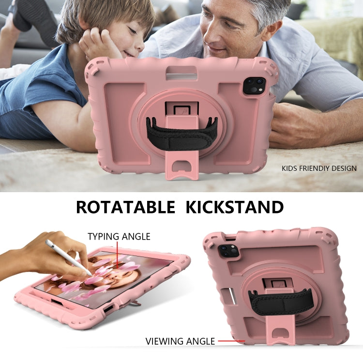 For iPad Air 2022 / 2020 10.9 360 Degree Rotation PC + Silicone Shockproof Combination Case with Holder & Hand Grip Strap & Neck Strap & Pen Slot Holder(Rose Gold) - iPad Air (2022) / (2020) 10.9 Cases by buy2fix | Online Shopping UK | buy2fix