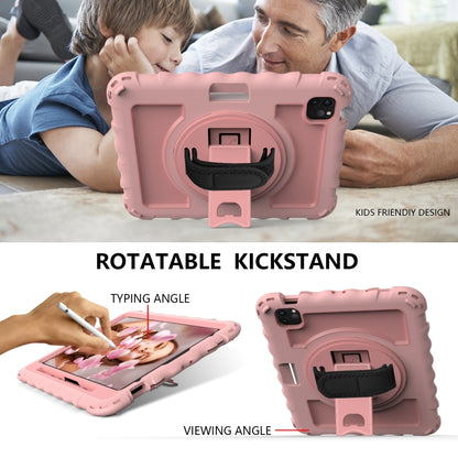 For iPad Air 2022 / 2020 10.9 360 Degree Rotation PC + Silicone Shockproof Combination Case with Holder & Hand Grip Strap & Neck Strap & Pen Slot Holder(Rose Gold) - iPad Air (2022) / (2020) 10.9 Cases by buy2fix | Online Shopping UK | buy2fix
