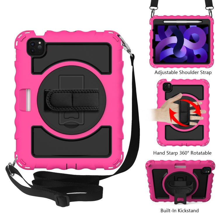 For iPad Air 2022 / 2020 10.9 360 Degree Rotation PC + Silicone Shockproof Combination Case with Holder & Hand Grip Strap & Neck Strap & Pen Slot Holder(Hot Pink) - iPad Air (2022) / (2020) 10.9 Cases by buy2fix | Online Shopping UK | buy2fix