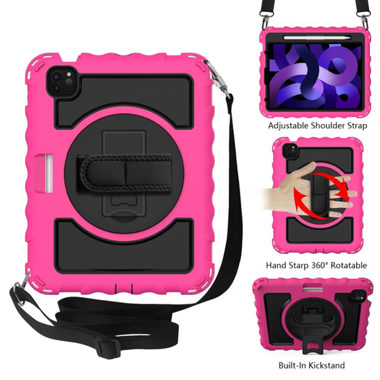 For iPad Air 2022 / 2020 10.9 360 Degree Rotation PC + Silicone Shockproof Combination Case with Holder & Hand Grip Strap & Neck Strap & Pen Slot Holder(Hot Pink) - iPad Air (2022) / (2020) 10.9 Cases by buy2fix | Online Shopping UK | buy2fix