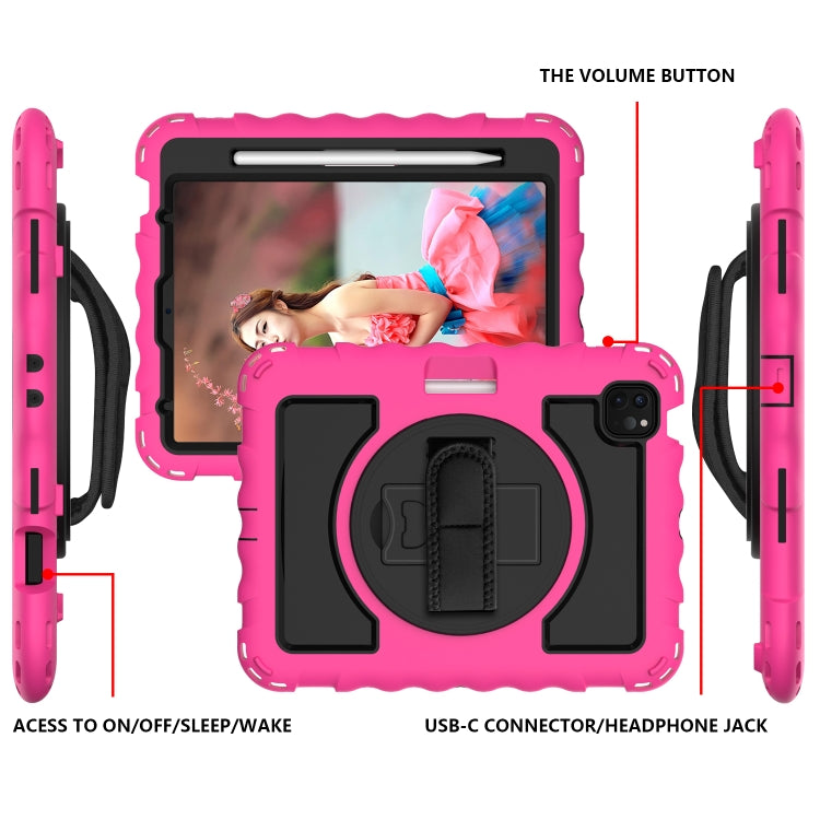 For iPad Air 2022 / 2020 10.9 360 Degree Rotation PC + Silicone Shockproof Combination Case with Holder & Hand Grip Strap & Neck Strap & Pen Slot Holder(Hot Pink) - iPad Air (2022) / (2020) 10.9 Cases by buy2fix | Online Shopping UK | buy2fix