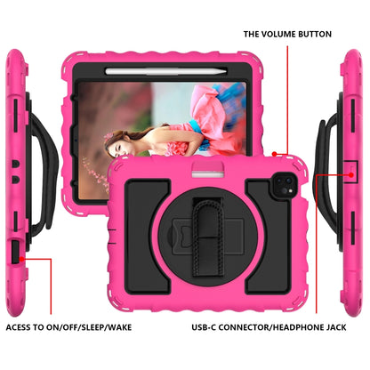 For iPad Air 2022 / 2020 10.9 360 Degree Rotation PC + Silicone Shockproof Combination Case with Holder & Hand Grip Strap & Neck Strap & Pen Slot Holder(Hot Pink) - iPad Air (2022) / (2020) 10.9 Cases by buy2fix | Online Shopping UK | buy2fix