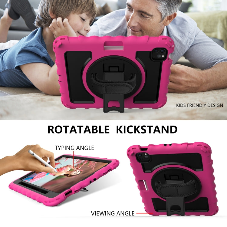 For iPad Air 2022 / 2020 10.9 360 Degree Rotation PC + Silicone Shockproof Combination Case with Holder & Hand Grip Strap & Neck Strap & Pen Slot Holder(Hot Pink) - iPad Air (2022) / (2020) 10.9 Cases by buy2fix | Online Shopping UK | buy2fix