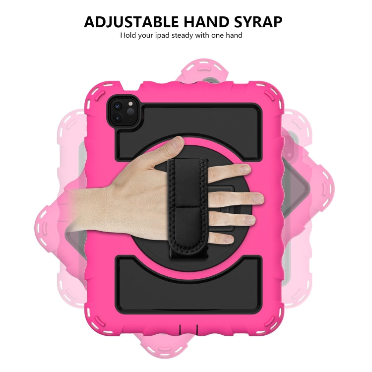 For iPad Air 2022 / 2020 10.9 360 Degree Rotation PC + Silicone Shockproof Combination Case with Holder & Hand Grip Strap & Neck Strap & Pen Slot Holder(Hot Pink) - iPad Air (2022) / (2020) 10.9 Cases by buy2fix | Online Shopping UK | buy2fix