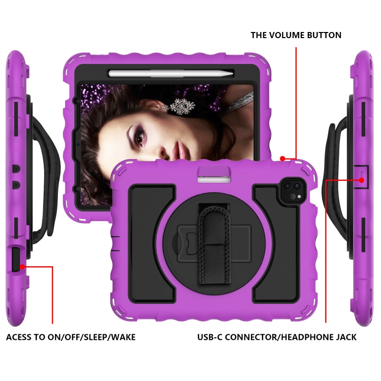 For iPad Air 2022 / 2020 10.9 360 Degree Rotation PC + Silicone Shockproof Combination Case with Holder & Hand Grip Strap & Neck Strap & Pen Slot Holder(Purple) - iPad Air (2022) / (2020) 10.9 Cases by buy2fix | Online Shopping UK | buy2fix
