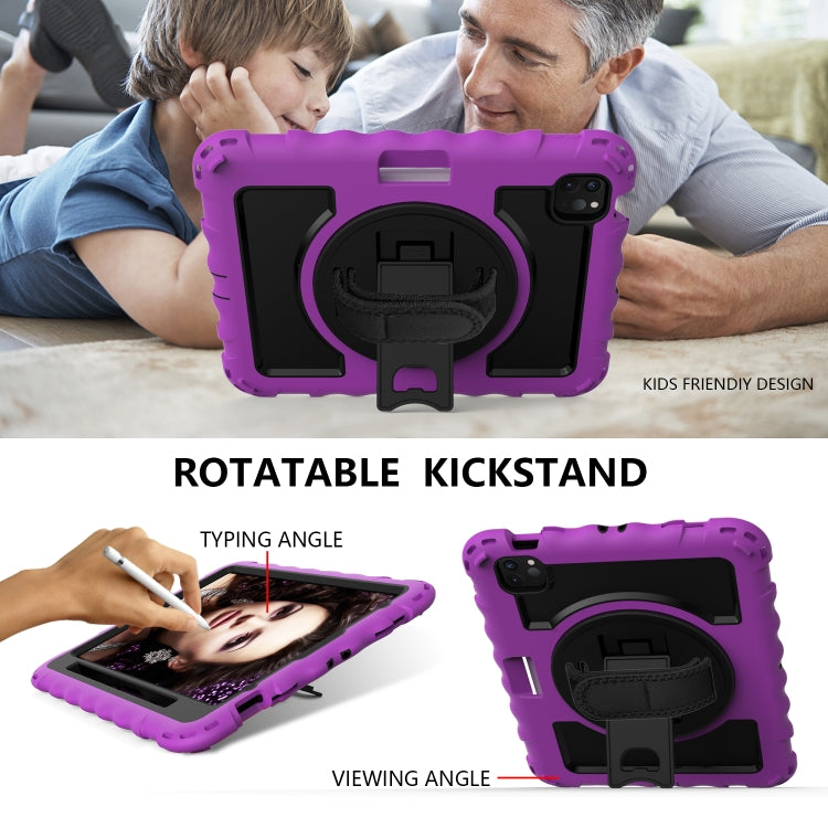 For iPad Air 2022 / 2020 10.9 360 Degree Rotation PC + Silicone Shockproof Combination Case with Holder & Hand Grip Strap & Neck Strap & Pen Slot Holder(Purple) - iPad Air (2022) / (2020) 10.9 Cases by buy2fix | Online Shopping UK | buy2fix