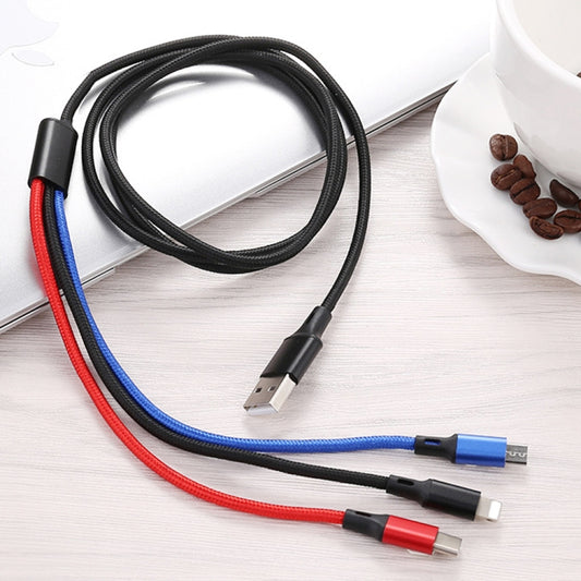 3 in 1 USB to 8 Pin + Type-C / USB-C + Micro USB Color Braided Charging Cable, Cable Length: 1.2m - Multifunction Cable by buy2fix | Online Shopping UK | buy2fix