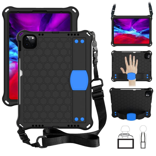 For iPad Air 2022 / 2020 10.9 Honeycomb Design EVA + PC Material Four Corner Anti Falling Flat Protective Shell with Strap(Black+Blue) - iPad Air (2022) / (2020) 10.9 Cases by buy2fix | Online Shopping UK | buy2fix