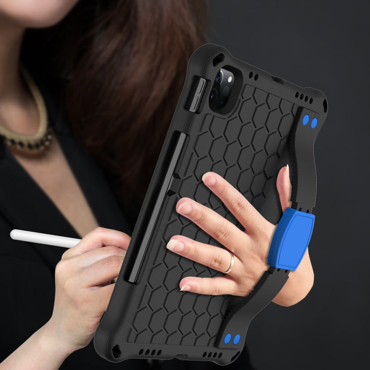For iPad Air 2022 / 2020 10.9 Honeycomb Design EVA + PC Material Four Corner Anti Falling Flat Protective Shell with Strap(Black+Blue) - iPad Air (2022) / (2020) 10.9 Cases by buy2fix | Online Shopping UK | buy2fix