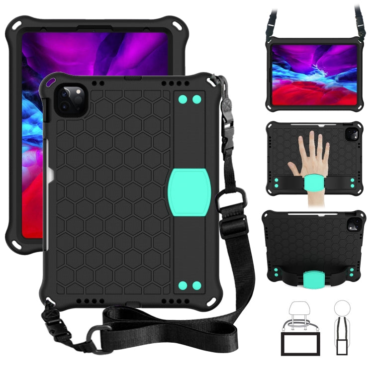For iPad Air 2022 / 2020 10.9 Honeycomb Design EVA + PC Material Four Corner Anti Falling Flat Protective Shell with Strap(Black+Mint Green) - iPad Air (2022) / (2020) 10.9 Cases by buy2fix | Online Shopping UK | buy2fix
