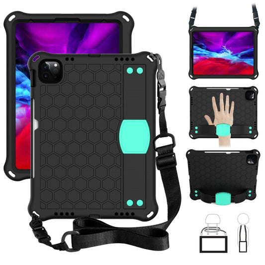 For iPad Air 2022 / 2020 10.9 Honeycomb Design EVA + PC Material Four Corner Anti Falling Flat Protective Shell with Strap(Black+Mint Green) - iPad Air (2022) / (2020) 10.9 Cases by buy2fix | Online Shopping UK | buy2fix