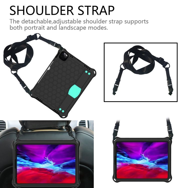 For iPad Air 2022 / 2020 10.9 Honeycomb Design EVA + PC Material Four Corner Anti Falling Flat Protective Shell with Strap(Black+Mint Green) - iPad Air (2022) / (2020) 10.9 Cases by buy2fix | Online Shopping UK | buy2fix
