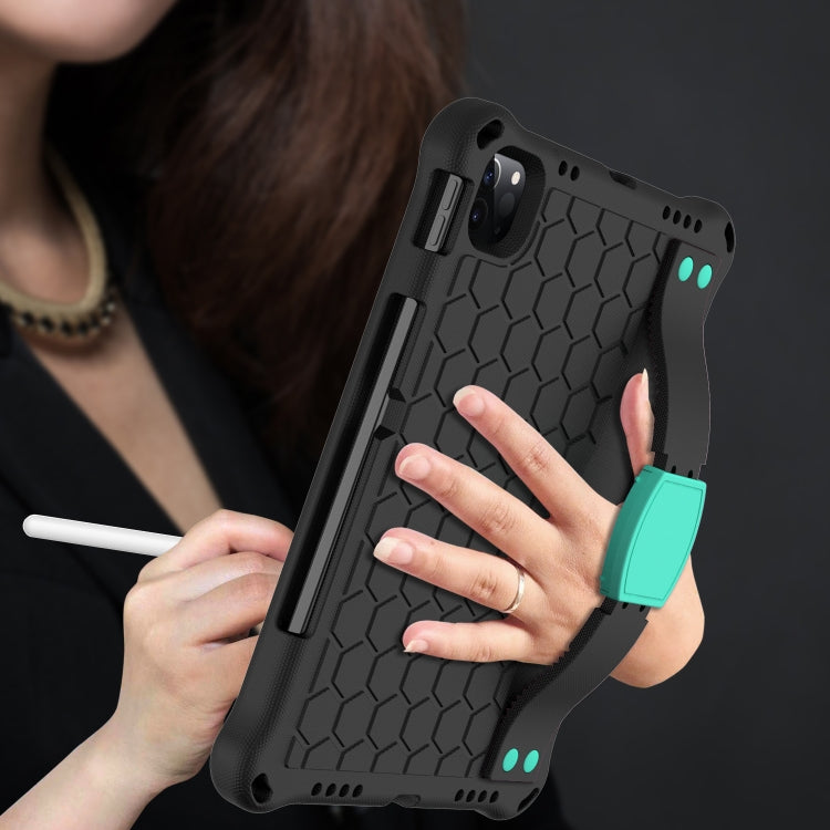 For iPad Air 2022 / 2020 10.9 Honeycomb Design EVA + PC Material Four Corner Anti Falling Flat Protective Shell with Strap(Black+Mint Green) - iPad Air (2022) / (2020) 10.9 Cases by buy2fix | Online Shopping UK | buy2fix