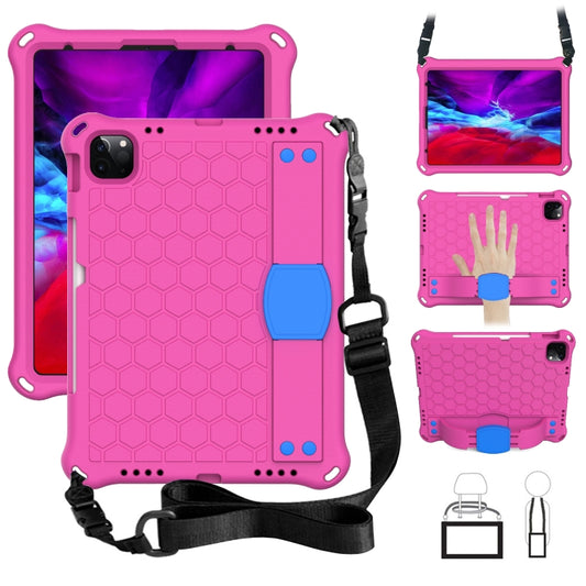 For iPad Air 2022 / 2020 10.9 Honeycomb Design EVA + PC Material Four Corner Anti Falling Flat Protective Shell with Strap(Rose Red+Blue) - iPad Air (2022) / (2020) 10.9 Cases by buy2fix | Online Shopping UK | buy2fix
