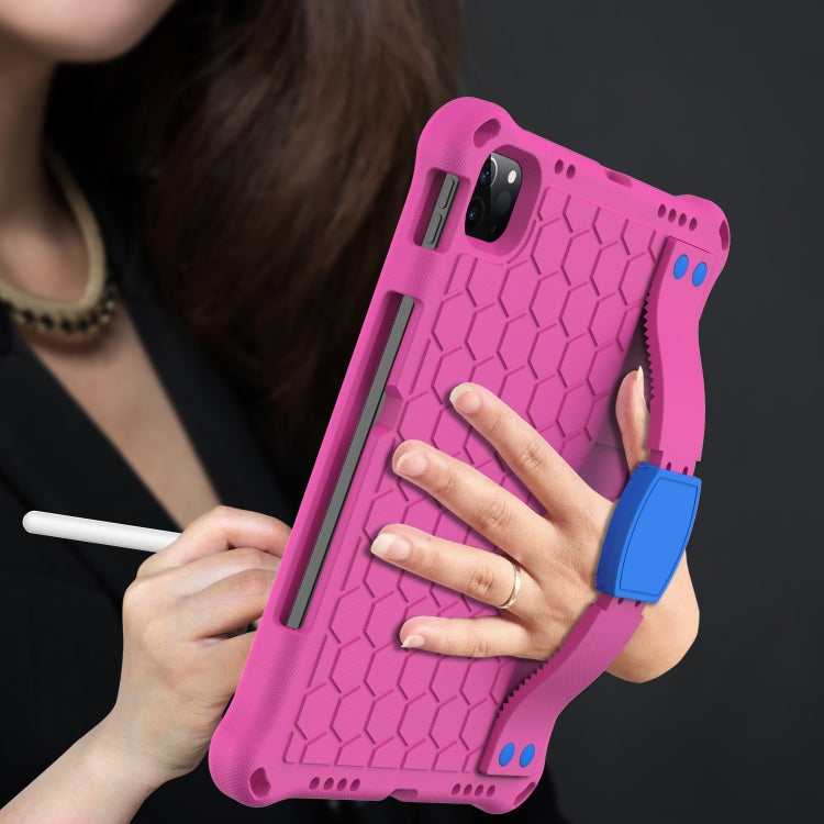 For iPad Air 2022 / 2020 10.9 Honeycomb Design EVA + PC Material Four Corner Anti Falling Flat Protective Shell with Strap(Rose Red+Blue) - iPad Air (2022) / (2020) 10.9 Cases by buy2fix | Online Shopping UK | buy2fix