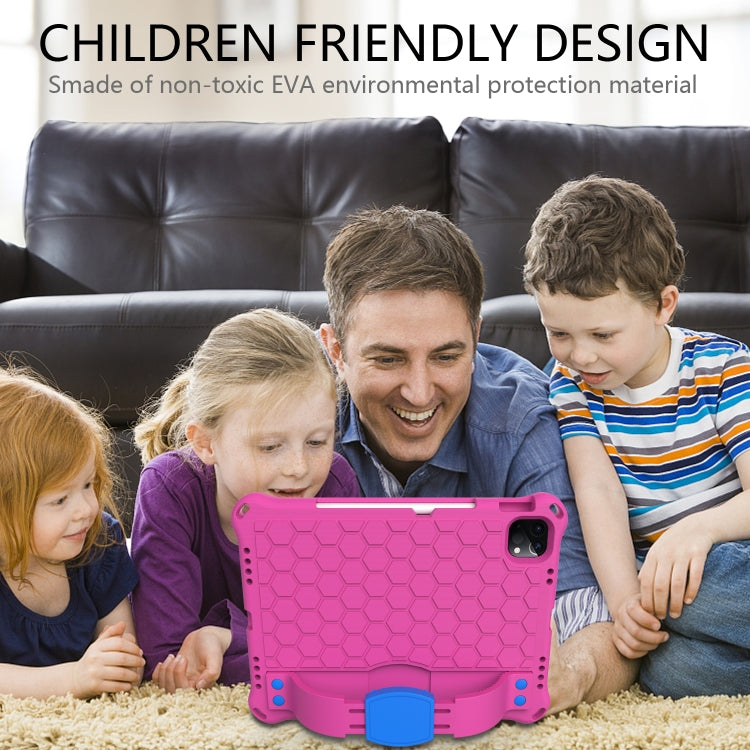 For iPad Air 2022 / 2020 10.9 Honeycomb Design EVA + PC Material Four Corner Anti Falling Flat Protective Shell with Strap(Rose Red+Blue) - iPad Air (2022) / (2020) 10.9 Cases by buy2fix | Online Shopping UK | buy2fix