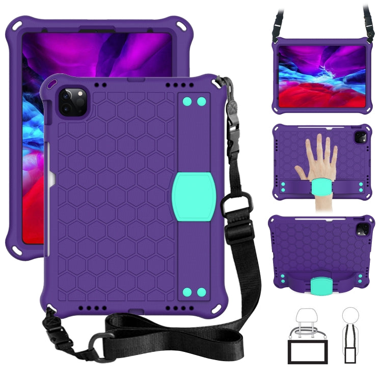 For iPad Air 2022 / 2020 10.9 Honeycomb Design EVA + PC Material Four Corner Anti Falling Flat Protective Shell with Strap(Purple+Mint Green) - iPad Air (2022) / (2020) 10.9 Cases by buy2fix | Online Shopping UK | buy2fix