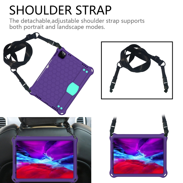 For iPad Air 2022 / 2020 10.9 Honeycomb Design EVA + PC Material Four Corner Anti Falling Flat Protective Shell with Strap(Purple+Mint Green) - iPad Air (2022) / (2020) 10.9 Cases by buy2fix | Online Shopping UK | buy2fix