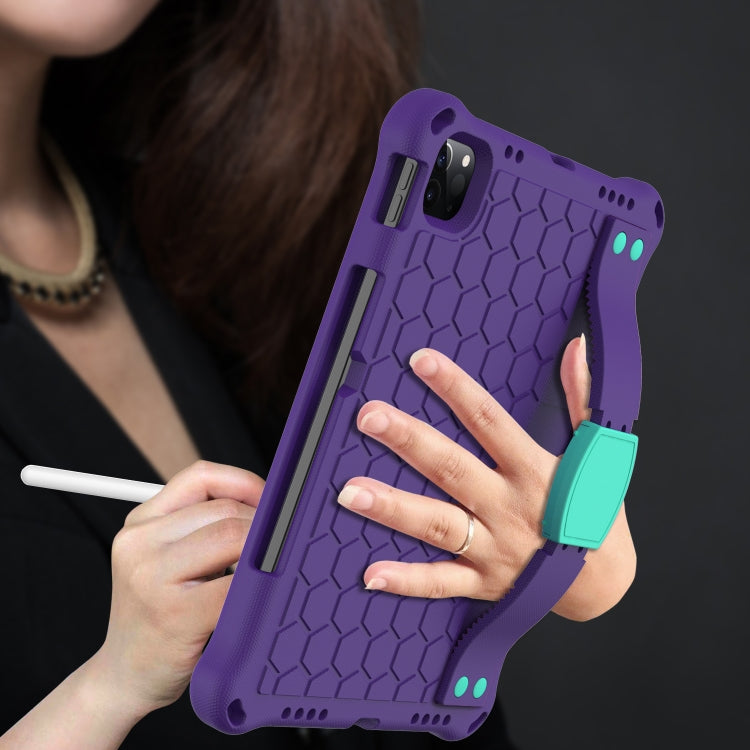 For iPad Air 2022 / 2020 10.9 Honeycomb Design EVA + PC Material Four Corner Anti Falling Flat Protective Shell with Strap(Purple+Mint Green) - iPad Air (2022) / (2020) 10.9 Cases by buy2fix | Online Shopping UK | buy2fix
