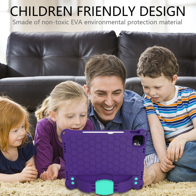 For iPad Air 2022 / 2020 10.9 Honeycomb Design EVA + PC Material Four Corner Anti Falling Flat Protective Shell with Strap(Purple+Mint Green) - iPad Air (2022) / (2020) 10.9 Cases by buy2fix | Online Shopping UK | buy2fix