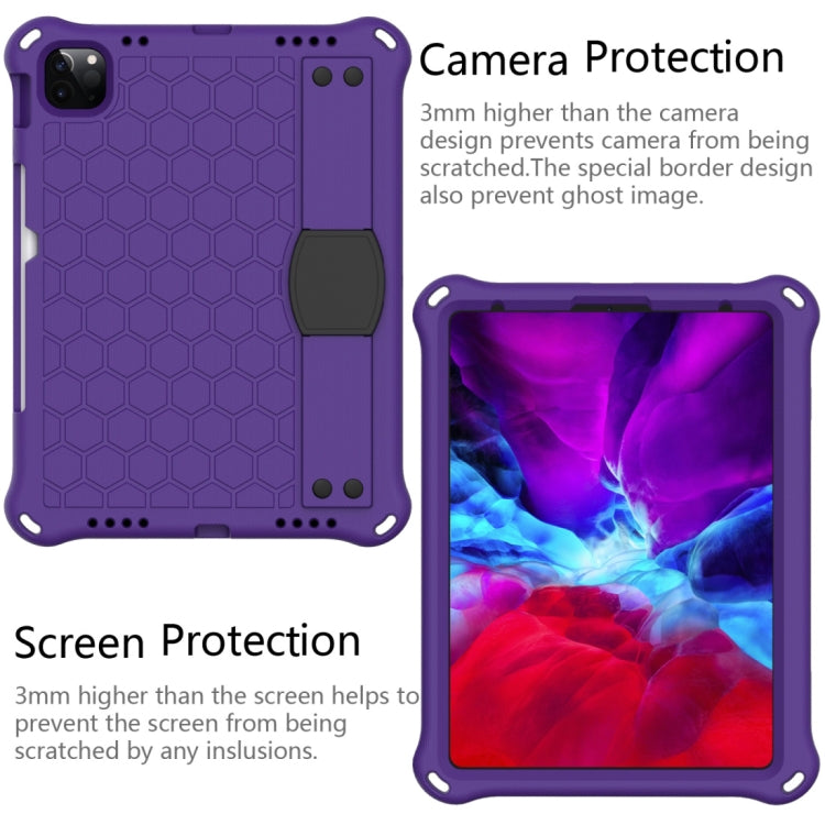 For iPad Air 2022 / 2020 10.9 Honeycomb Design EVA + PC Material Four Corner Anti Falling Flat Protective Shell with Strap(Purple+Black) - iPad Air (2022) / (2020) 10.9 Cases by buy2fix | Online Shopping UK | buy2fix
