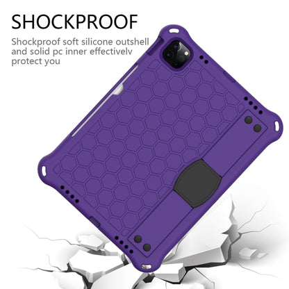 For iPad Air 2022 / 2020 10.9 Honeycomb Design EVA + PC Material Four Corner Anti Falling Flat Protective Shell with Strap(Purple+Black) - iPad Air (2022) / (2020) 10.9 Cases by buy2fix | Online Shopping UK | buy2fix