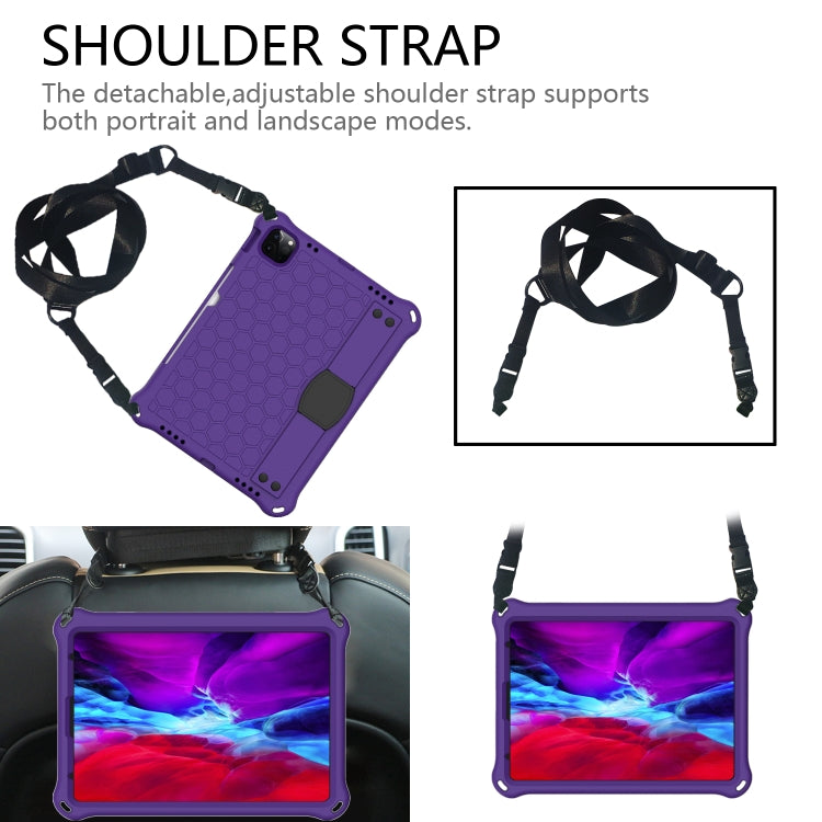 For iPad Air 2022 / 2020 10.9 Honeycomb Design EVA + PC Material Four Corner Anti Falling Flat Protective Shell with Strap(Purple+Black) - iPad Air (2022) / (2020) 10.9 Cases by buy2fix | Online Shopping UK | buy2fix