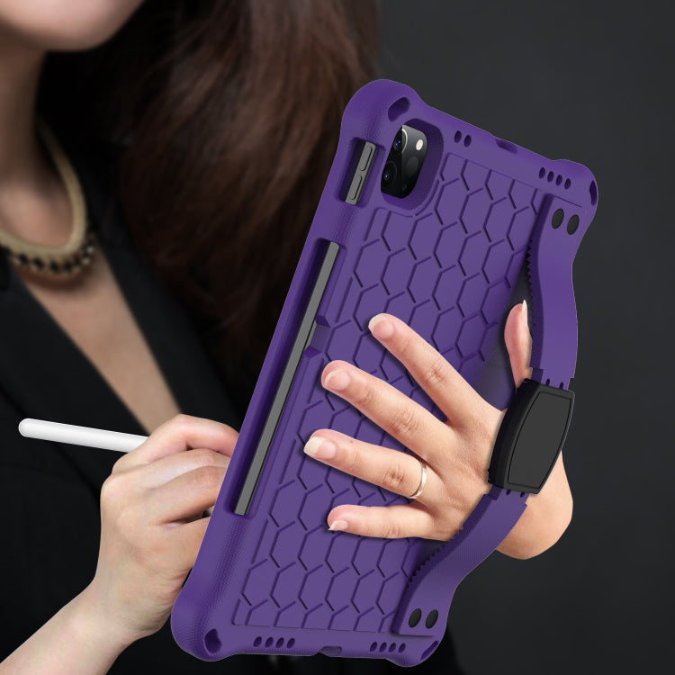 For iPad Air 2022 / 2020 10.9 Honeycomb Design EVA + PC Material Four Corner Anti Falling Flat Protective Shell with Strap(Purple+Black) - iPad Air (2022) / (2020) 10.9 Cases by buy2fix | Online Shopping UK | buy2fix