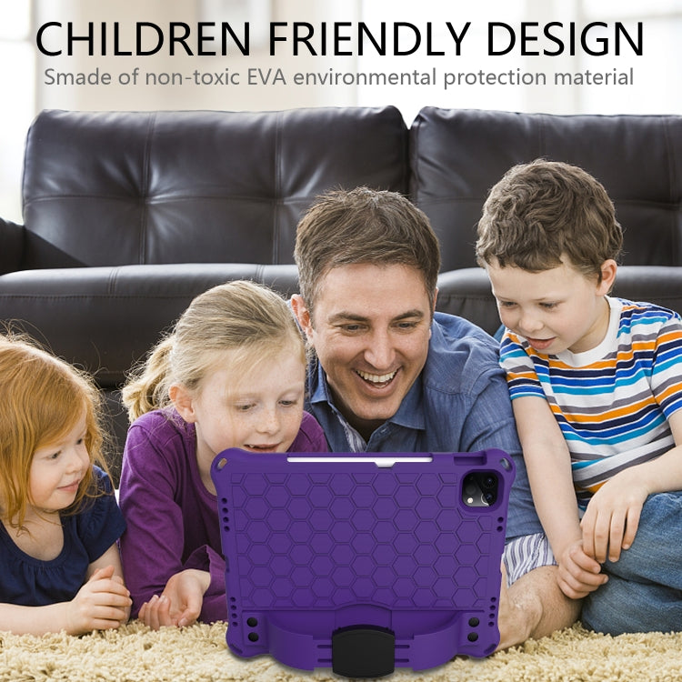 For iPad Air 2022 / 2020 10.9 Honeycomb Design EVA + PC Material Four Corner Anti Falling Flat Protective Shell with Strap(Purple+Black) - iPad Air (2022) / (2020) 10.9 Cases by buy2fix | Online Shopping UK | buy2fix