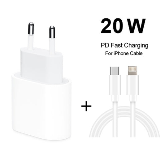 2 in 1 PD 20W Single USB-C / Type-C Port Travel Charger + 3A PD3.0 USB-C / Type-C to 8 Pin Fast Charge Data Cable Set, Cable Length: 1m, EU Plug - USB Charger by buy2fix | Online Shopping UK | buy2fix
