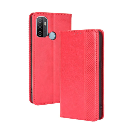 For OPPO A53 2020 / A53S 2020 / A33 Magnetic Buckle Retro Crazy Horse Texture Horizontal Flip Leather Case with Holder & Card Slots & Photo Frame(Red) by buy2fix