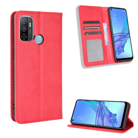 For OPPO A53 2020 / A53S 2020 / A33 Magnetic Buckle Retro Crazy Horse Texture Horizontal Flip Leather Case with Holder & Card Slots & Photo Frame(Red) by buy2fix