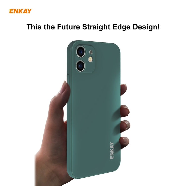 For iPhone 12 Hat-Prince ENKAY ENK-PC068 Liquid Silicone Straight Edge Shockproof Protective Case(Dark Green) - iPhone 12 / 12 Pro Cases by ENKAY | Online Shopping UK | buy2fix