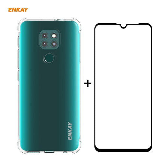 For Motorola Moto G9 / G9 Play Hat-Prince ENKAY Clear TPU Shockproof Case Soft Anti-slip Cover + 0.26mm 9H 2.5D Full Glue Full Coverage Tempered Glass Protector Film - Motorola Cases by ENKAY | Online Shopping UK | buy2fix