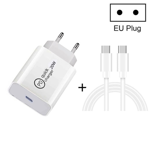 SDC-20W 2 in 1 PD 20W USB-C / Type-C Travel Charger + 3A PD 3.0 USB-C / Type-C to USB-C / Type-C Fast Charge Data Cable Set, Cable Length: 2m, EU Plug - USB Charger by buy2fix | Online Shopping UK | buy2fix