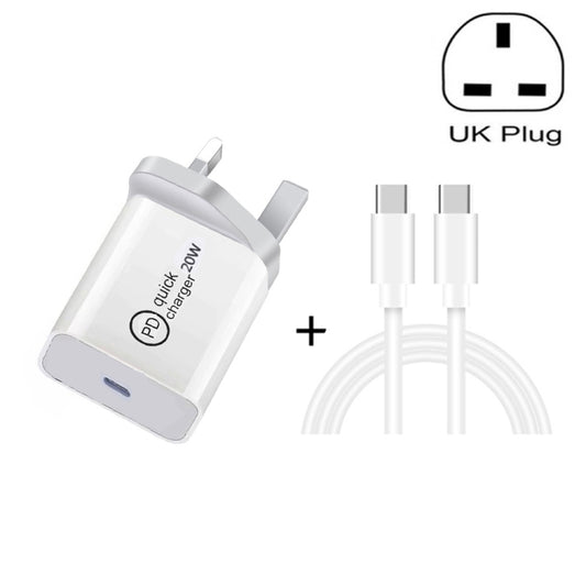 SDC-20W 2 in 1 PD 20W USB-C / Type-C Travel Charger + 3A PD 3.0 USB-C / Type-C to USB-C / Type-C Fast Charge Data Cable Set, Cable Length: 2m, UK Plug - USB Charger by buy2fix | Online Shopping UK | buy2fix