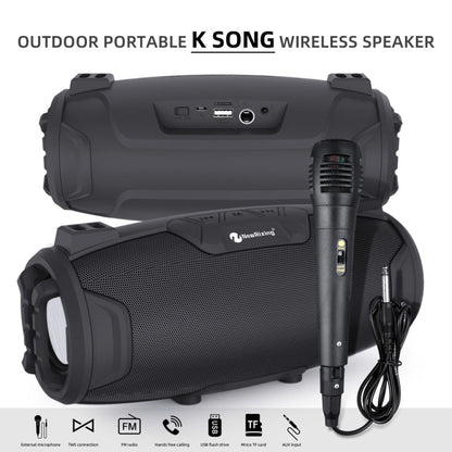 NewRixing NR3026M TWS Outdoor Portable K-song Bluetooth Speaker with Shoulder Strap & Microphone, Support TF Card / FM(Black) - Desktop Speaker by NewRixing | Online Shopping UK | buy2fix