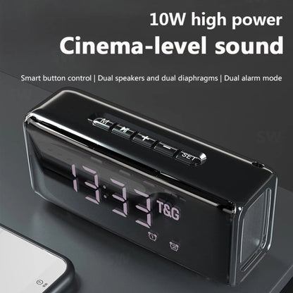 T&G TG174 TWS Mmirror Bluetooth Speaker, Support Alarm Clock / Time & Temperature Display / Micro SD Card / FM / MP3(Gray) - Desktop Speaker by T&G | Online Shopping UK | buy2fix