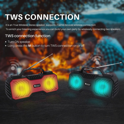 NewRixing NR-2029FMD TWS LED Flashlight Bluetooth Speaker, Support TF Card / FM / 3.5mm AUX / U Disk / Hands-free Calling(Red) - Desktop Speaker by NewRixing | Online Shopping UK | buy2fix