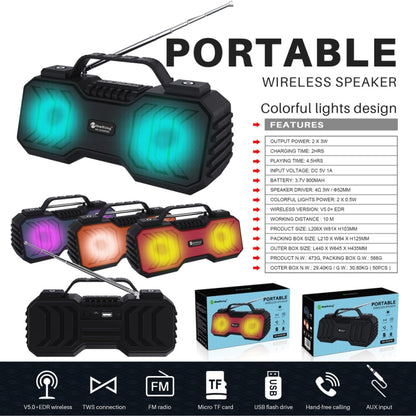 NewRixing NR-2029FMD TWS LED Flashlight Bluetooth Speaker, Support TF Card / FM / 3.5mm AUX / U Disk / Hands-free Calling(Qrange) - Desktop Speaker by NewRixing | Online Shopping UK | buy2fix