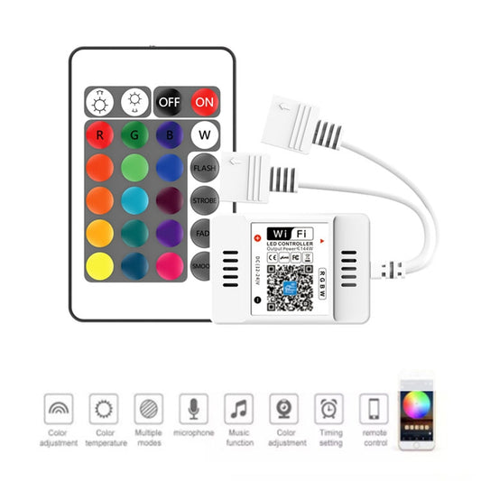2 Ways Output LED Strip APP Smart Wifi LED RGB Controller with IR 24Keys Remote Control, 5-24V - LED Controller by buy2fix | Online Shopping UK | buy2fix