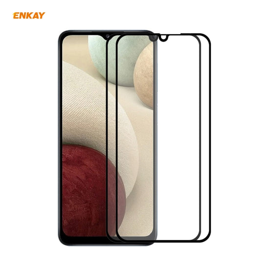 For Samsung Galaxy A12 2 PCS ENKAY Hat-Prince Full Glue 0.26mm 9H 2.5D Tempered Glass Full Coverage Film