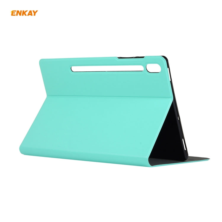 For Samsung Galaxy Tab S8 / Galaxy Tab S7 11.0 T870 / T875 ENKAY Horizontal Flip PU Leather + TPU Smart Case with Holder & Sleep / Wake-up Function(Cyan) - Galaxy Tab S8 Cases by ENKAY | Online Shopping UK | buy2fix