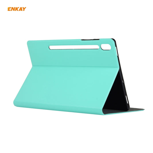 For Samsung Galaxy Tab S8 / Galaxy Tab S7 11.0 T870 / T875 ENKAY Horizontal Flip PU Leather + TPU Smart Case with Holder & Sleep / Wake-up Function(Cyan) - Galaxy Tab S8 Cases by ENKAY | Online Shopping UK | buy2fix