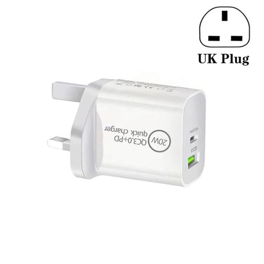 SDC-20WA+C 20W PD + QC 3.0 USB Dual Fast Charging Universal Travel Charger, UK Plug - USB Charger by buy2fix | Online Shopping UK | buy2fix