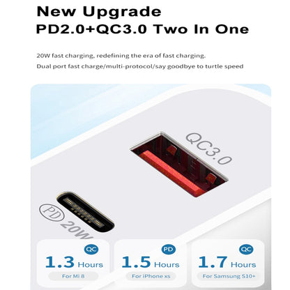 SDC-20WA+C 20W PD + QC 3.0 USB Dual Fast Charging Universal Travel Charger with Type-C / USB-C to 8 Pin Fast Charging Data Cable, UK Plug - USB Charger by buy2fix | Online Shopping UK | buy2fix