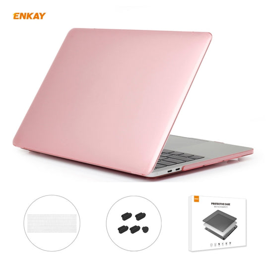 ENKAY 3 in 1 Crystal Laptop Protective Case + US Version TPU Keyboard Film + Anti-dust Plugs Set for MacBook Pro 13.3 inch A1708 (without Touch Bar)(Pink)