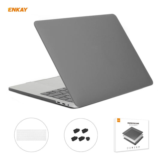 ENKAY 3 in 1 Matte Laptop Protective Case + US Version TPU Keyboard Film + Anti-dust Plugs Set for MacBook Pro 13.3 inch A1706 / A1989 / A2159 (with Touch Bar)(Grey)